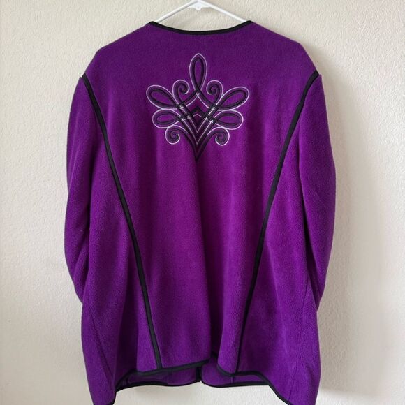 Bob Mackie Wearable Art Sz 1X Fleece Jacket Womens Embroidered Full Zip Purple - Picture 4 of 6
